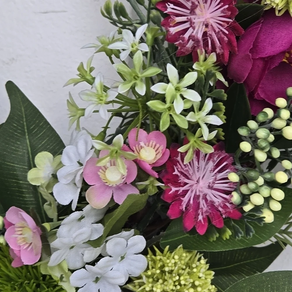 Handmade Elegant Pink and Green Floral Wreath